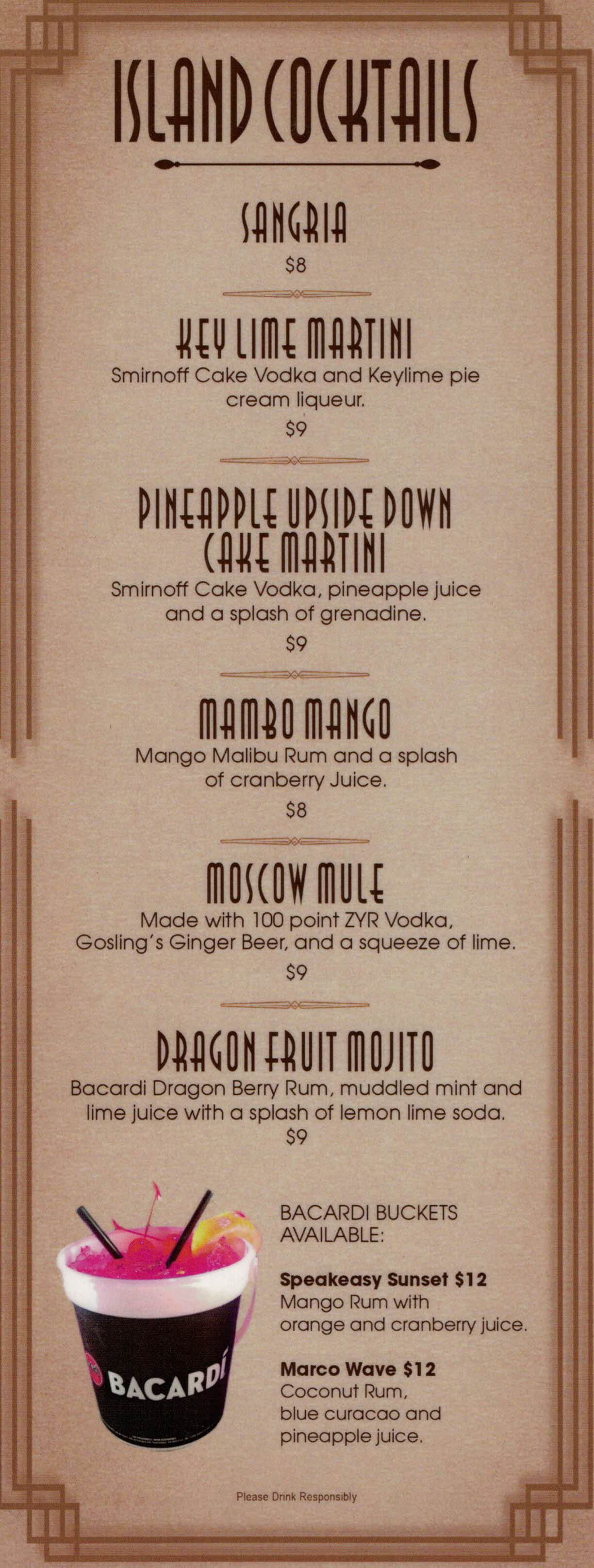 Speakeasy Marco Island Menu Speakeasy Marco Island Menu
